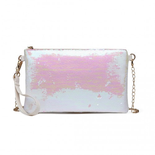 LH1765 - Miss Lulu Sequins Clutch Evening Bag - White