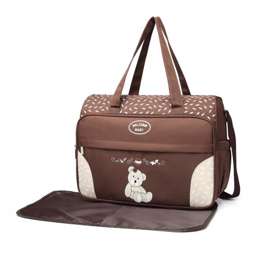 08190 - Kono Teddy Bear ‘Welcome Baby’ Changing Bag with Changing Mat - Coffee