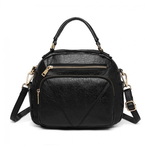 LB6907 - Miss Lulu Bowler Style Shoulder Bag - Black