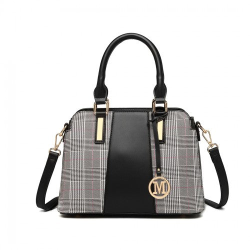 LG2001 - Miss Lulu Gingham Plaid Panel Shoulder Bag - Black