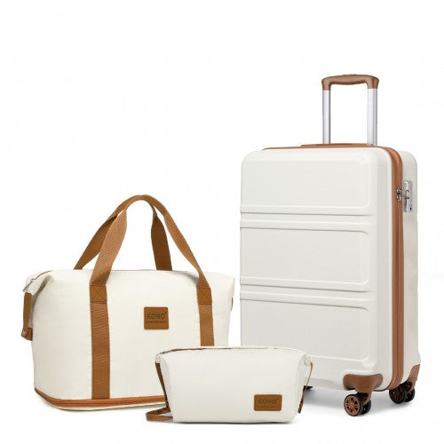 K1871-1L CM 28+EA2212 BG/BN-Cabin Size Suitcase And Travel Bag Set-Cream