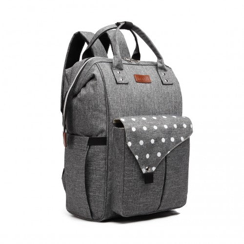 E1945 - KONO POLKA DOT MATERNITY BACKPACK BAG WITH USB CONNECTIVITY - GREY