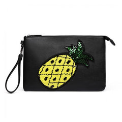 LT6822P-MISS LULU MISS LULU PU LEATHER SEQUIN PINEAPPLE CLUTCH BAG BLACK