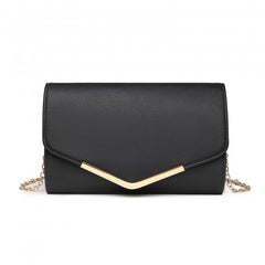 LH2064 - Miss Lulu Vegan Envelope Clutch Bag - Black