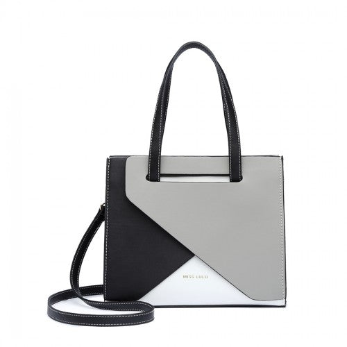 LB2008 - Miss Lulu Contrast Panel Shoulder Bag - Grey