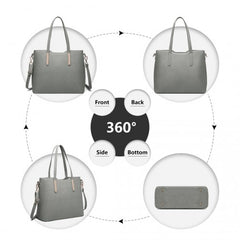 LT6648 - Miss Lulu Three Piece Tote Shoulder Bag And Clutch - Dark Grey