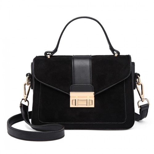 LB6872 - Miss Lulu Matte PU Leather Midi Handbag Cross Body Bag - Black