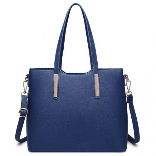 LT6648 - Miss Lulu Three Piece Tote Shoulder Bag And Clutch - Navy