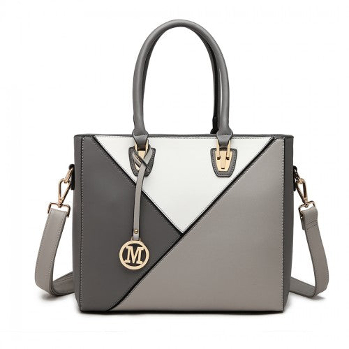 LG2013 - Miss Lulu Leather Look Geometric Ombre Handbag - Grey