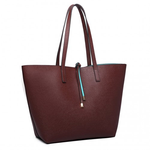 LT6628 - Miss Lulu Women Reversible Contrast Shopper Tote Bag Coffee