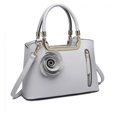 LG1847 - MISS LULU PU LEATHER ROSE HANGING ORNAMENT HANDBAG - GREY