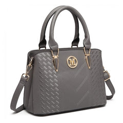 LG6865 - Miss Lulu Leather Look Weave Effect Shoulder Bag - Grey