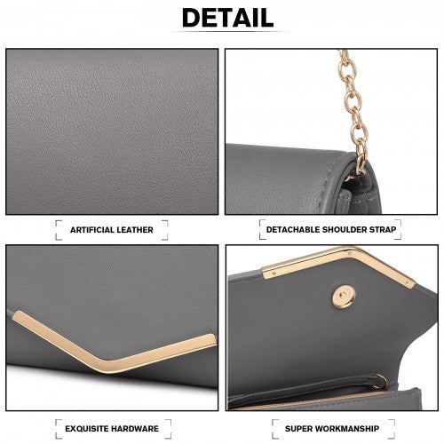 LH2064 - Miss Lulu Vegan Envelope Clutch Bag - Grey