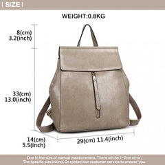 E6833 - MISS LULU Vintage Oil-Wax Faux Leather Backpack - Grey