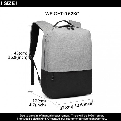 E6891 - Kono Waterproof Basic Backpack with USB Charging Port - Grey/Black