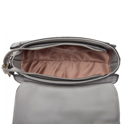 LB6872 - Miss Lulu Matte PU Leather Midi Handbag Cross Body Bag - Grey