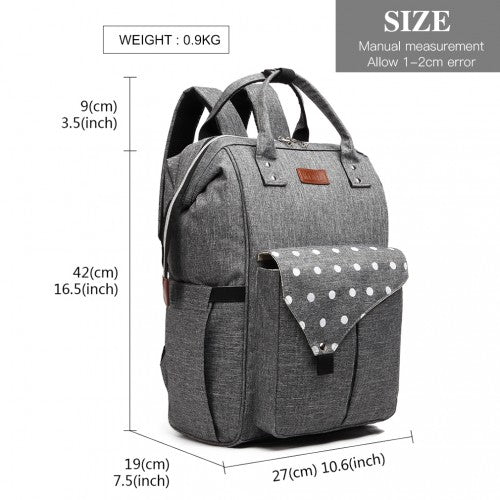 E1945 - KONO POLKA DOT MATERNITY BACKPACK BAG WITH USB CONNECTIVITY - GREY