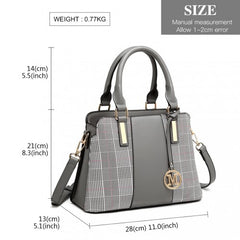 LG2001 - Miss Lulu Gingham Plaid Panel Shoulder Bag - Grey