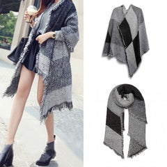 S6427 - Women Ladies Fashion Plaid Scarf Blanket Winter Warm Wrap Shawl - Black