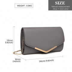 LH2064 - Miss Lulu Vegan Envelope Clutch Bag - Grey