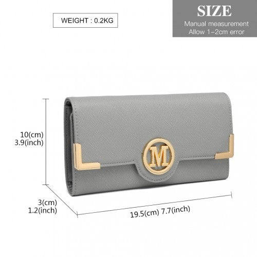 LP2022 - Miss Lulu Leather Look Classic Long Purse - Grey