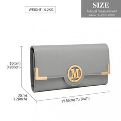 LP2022 - Miss Lulu Leather Look Classic Long Purse - Grey