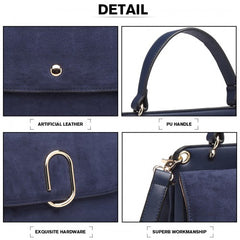 LB6871-MISS LULU STYLISH LADIES LEATHER HANDBAG SHOULDER BAG NAVY