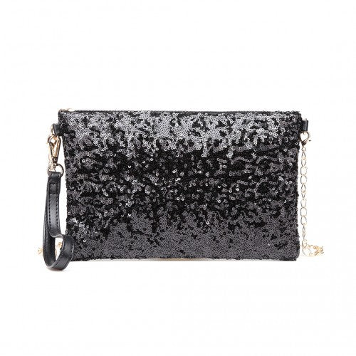 LH1765 - Miss Lulu Sequins Clutch Evening Bag - Black