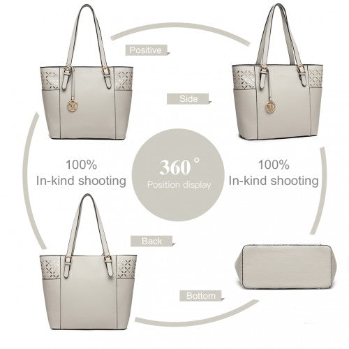 LG1943 - MISS LULU LASER CUT OUT TOTE SHOPPER BAG - GREY