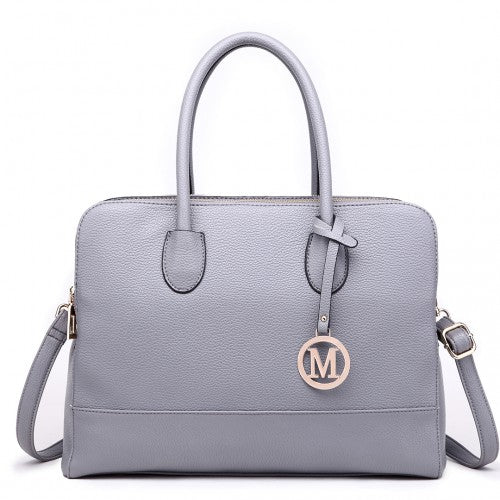 LT1726 - Miss Lulu Textured PU Leather Medium Size Classic Tote Bag Shoulder Bag Grey