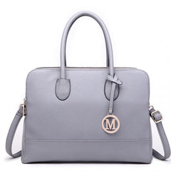 LT1726 - Miss Lulu Textured PU Leather Medium Size Classic Tote Bag Shoulder Bag Grey