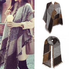 S6427 - Women Ladies Fashion Plaid Scarf Blanket Winter Warm Wrap Shawl - Coffee