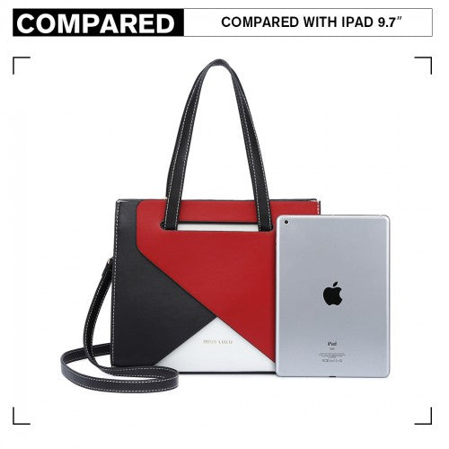 LB2008 - Miss Lulu Contrast Panel Shoulder Bag - Red