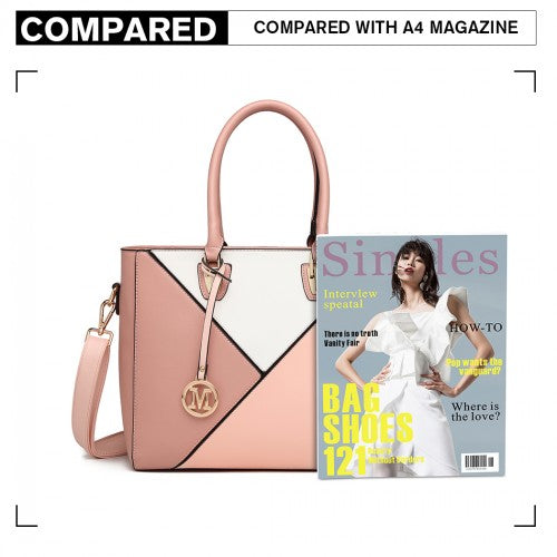 LG2013 - Miss Lulu Leather Look Geometric Ombre Handbag - Nude