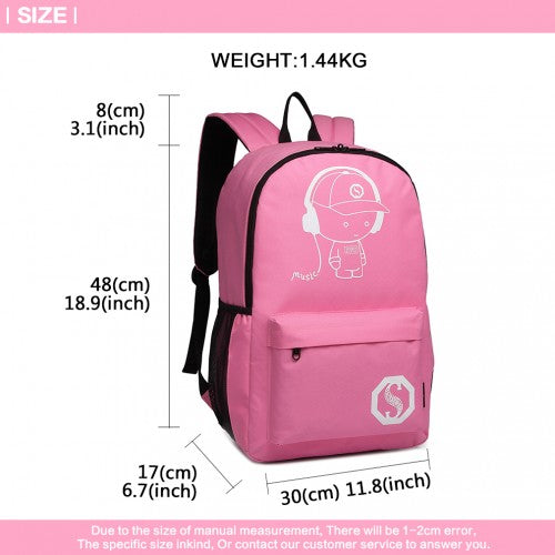 E6877 - Kono Multi-functional Glow-in-the-Dark Trolley Backpack - Pink