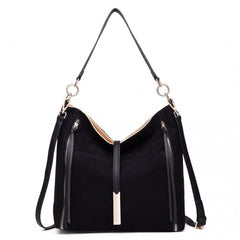 LT1715 - Miss Lulu Suede Effect Slouchy Shoulder Bag Black