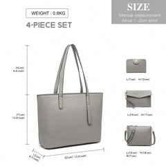 LG6931 - Miss Lulu 4 Piece Handbag Set - Grey