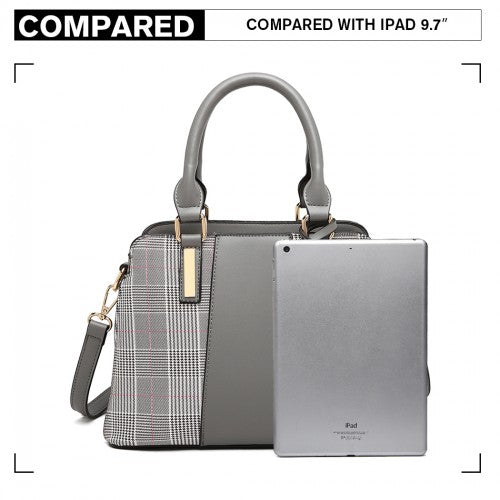 LG2001 - Miss Lulu Gingham Plaid Panel Shoulder Bag - Grey