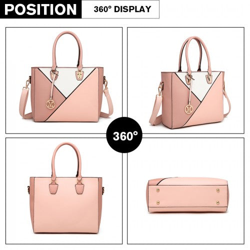 LG2013 - Miss Lulu Leather Look Geometric Ombre Handbag - Nude