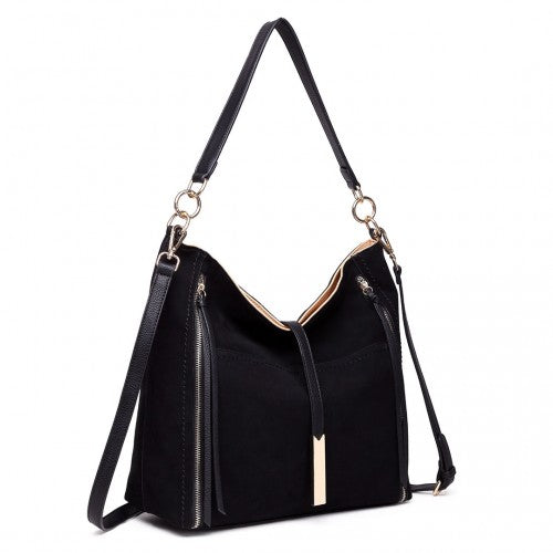 LT1715 - Miss Lulu Suede Effect Slouchy Shoulder Bag Black