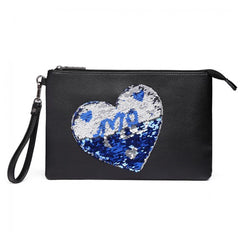 LT6822L-MISS LULU PU LEATHER SEQUIN HEART ME CLUTCH BAG BLACK