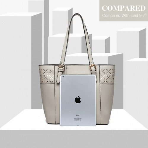 LG1943 - MISS LULU LASER CUT OUT TOTE SHOPPER BAG - GREY