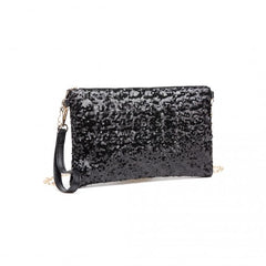 LH1765 - Miss Lulu Sequins Clutch Evening Bag - Black