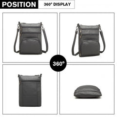 LB6927 - Miss Lulu Multi Pocket Leather Look RFID-Blocking Cross Body Bag - Grey