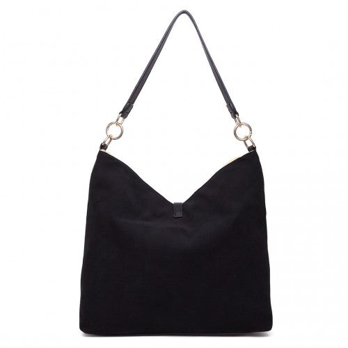 LT1715 - Miss Lulu Suede Effect Slouchy Shoulder Bag Black