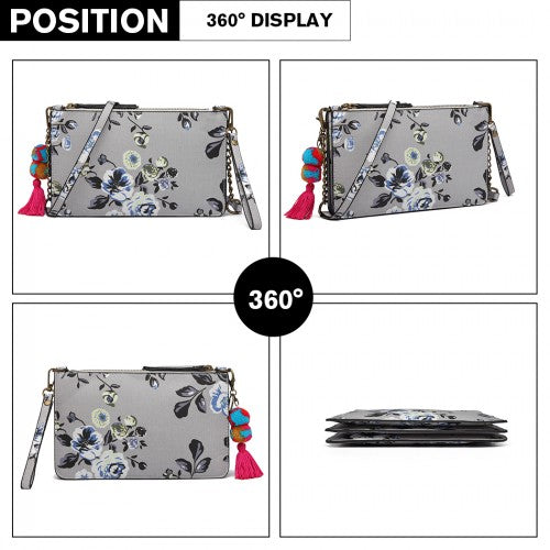 LG6803-MISS LULU CANVAS WITH POMPOM PENDANT HANDBAG SHOULDER BAG GREY