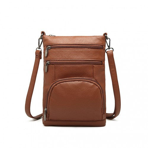 LB6927 - Miss Lulu Multi Pocket Leather Look RFID-Blocking Cross Body Bag - Brown