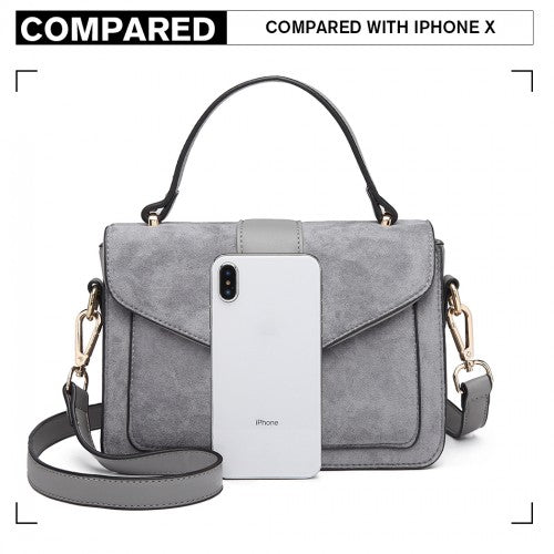 LB6872 - Miss Lulu Matte PU Leather Midi Handbag Cross Body Bag - Grey