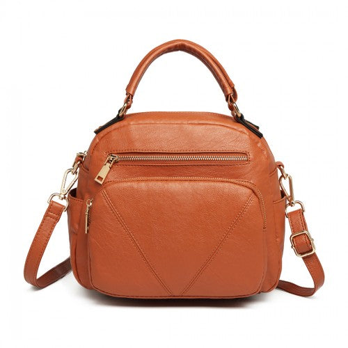 LB6907 - Miss Lulu Bowler Style Shoulder Bag - Brown