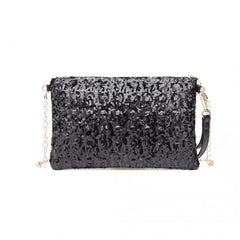 LH1765 - Miss Lulu Sequins Clutch Evening Bag - Black